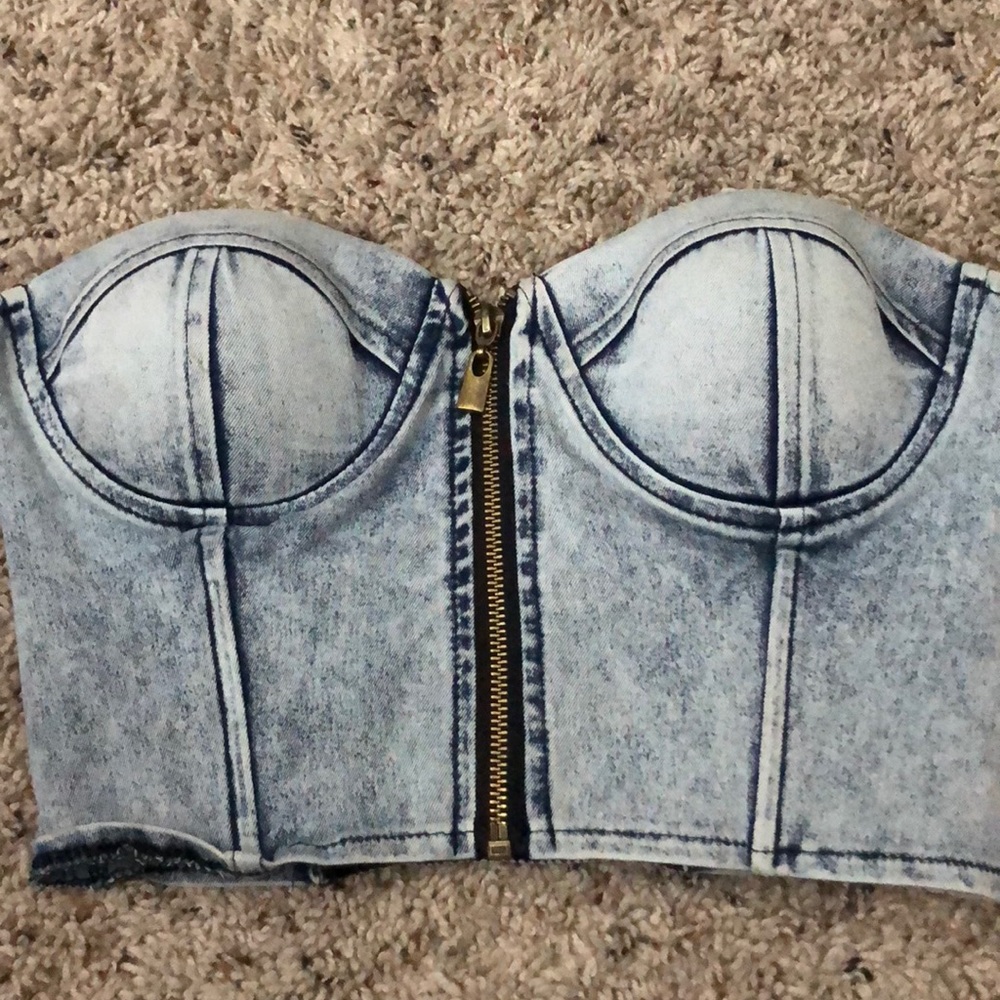 Jean Zip Up Crop Top